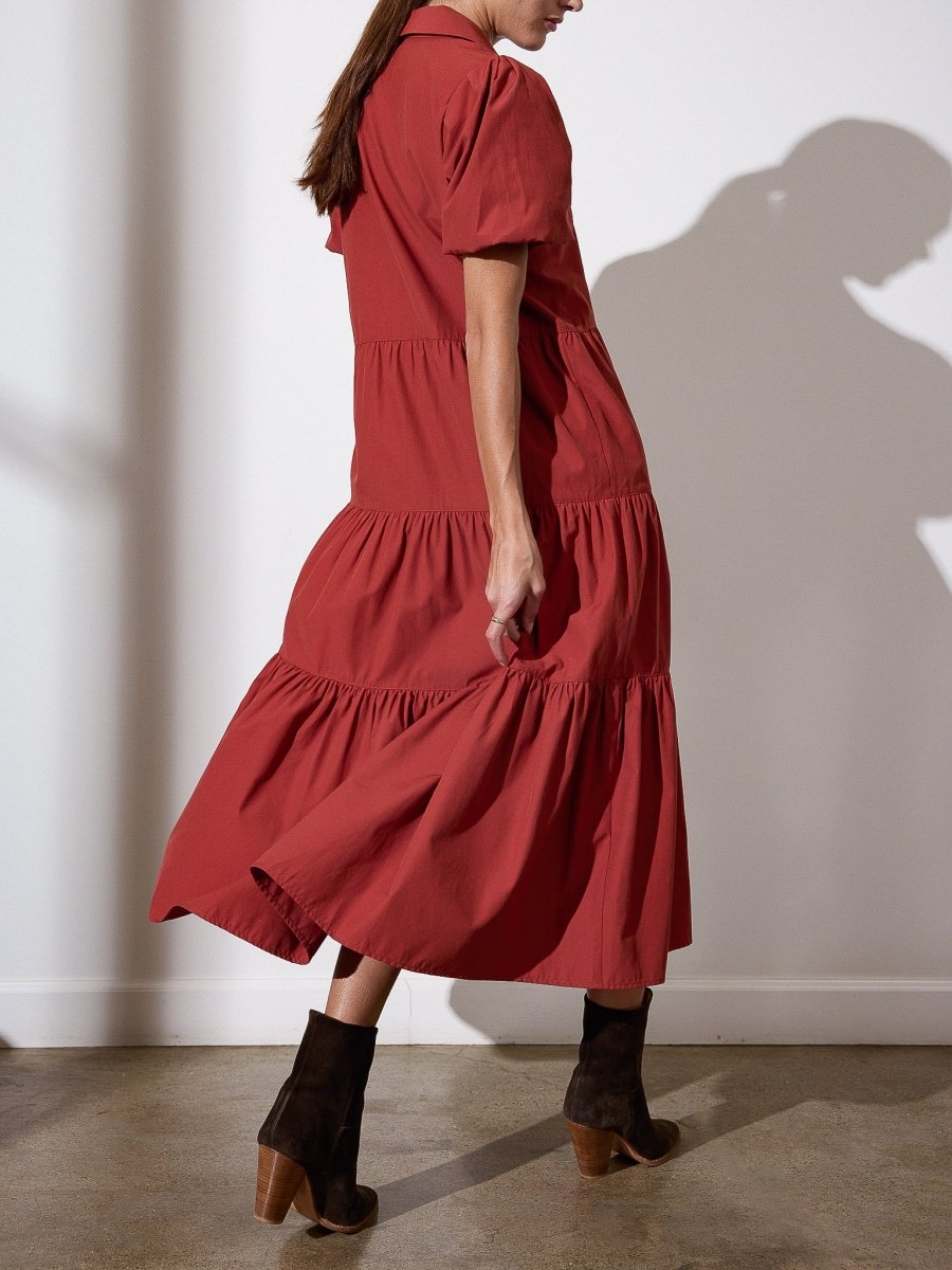 Havana tiered midi dress burnt red front view 2