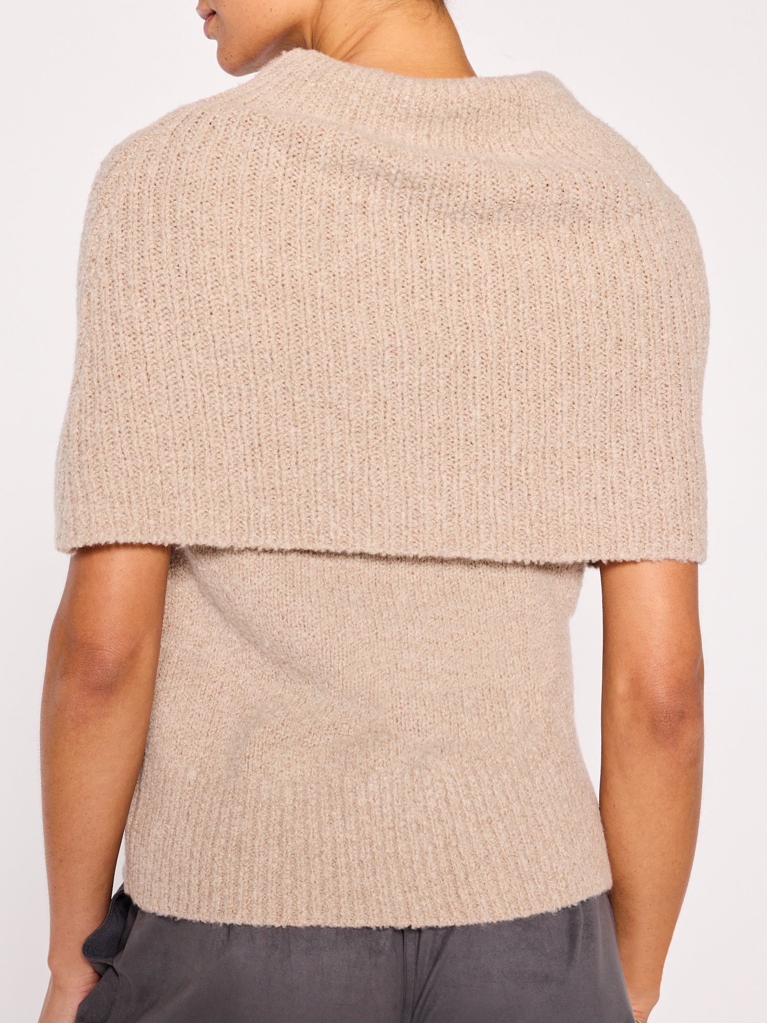 Hayden cape neck tan short sleeve sweater back view