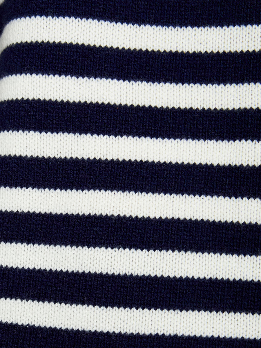 Iona cashmere navy stripe funnelneck sweater close up