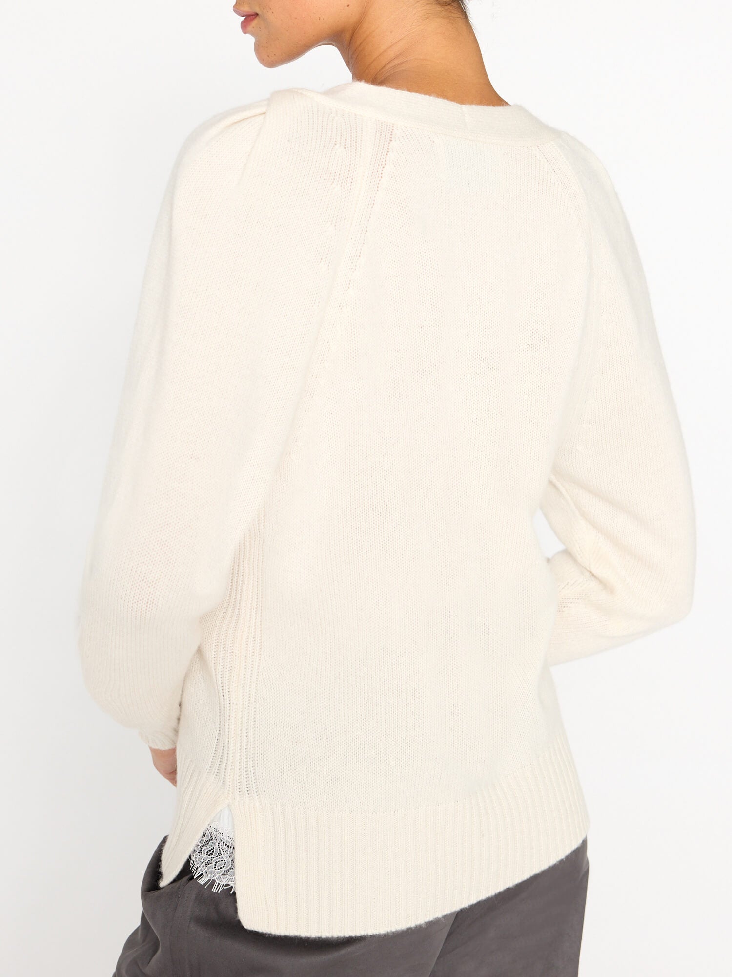Ida white layered lace v-neck sweater back view