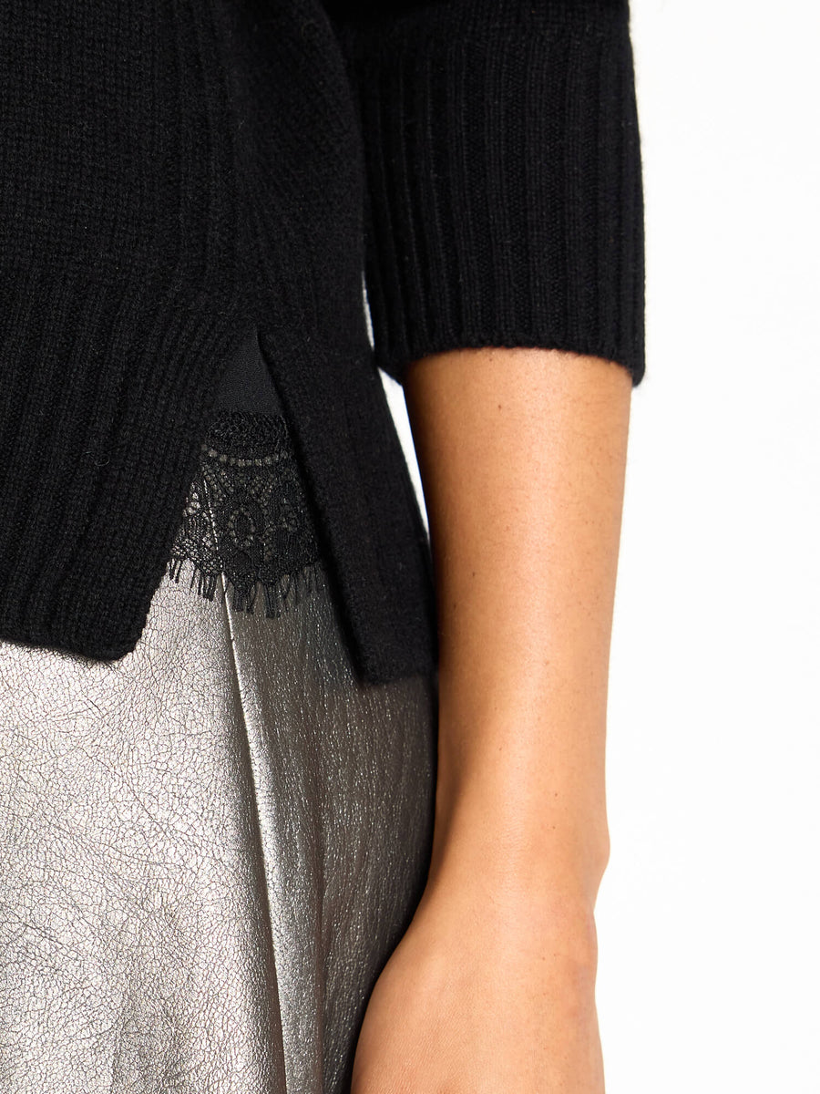 Ida black layered lace v-neck sweater close up 2