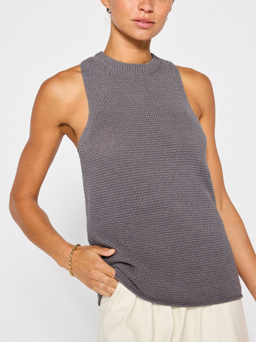Ina grey wrap linen cotton tank front view 2