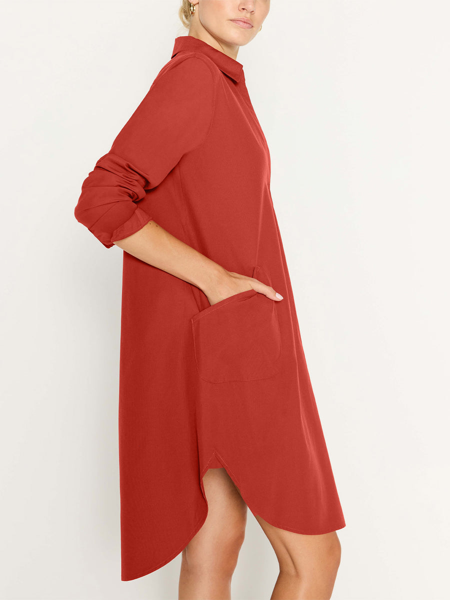 Ives red mini shirtdress side view