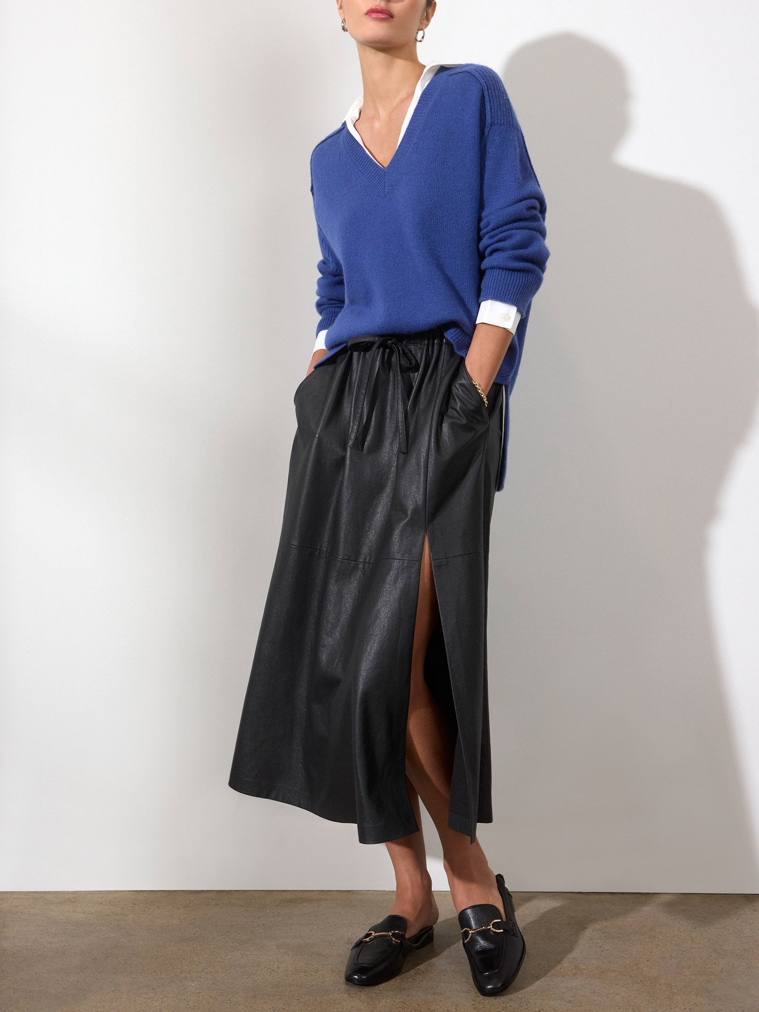 Looker blue layered v-neck sweater full view