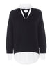 Looker black layered v-neck sweater flat view