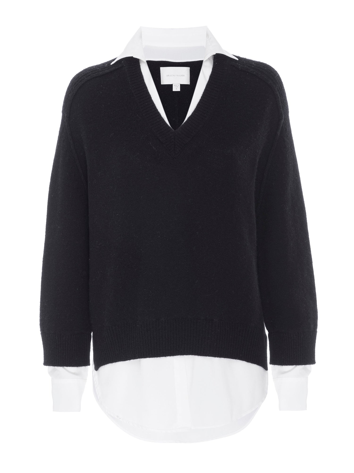 Looker black layered v-neck sweater flat view