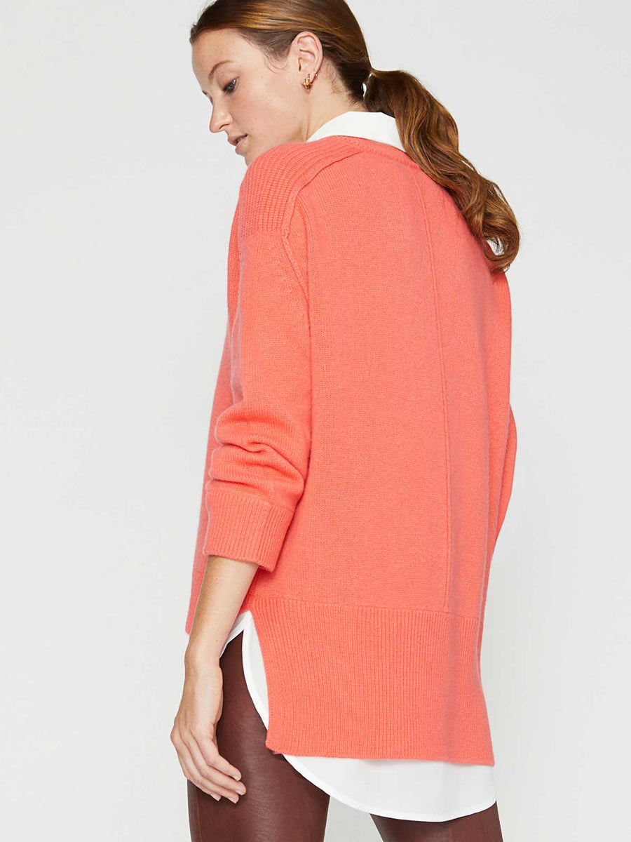 Looker orange pink layered v-neck sweater back view