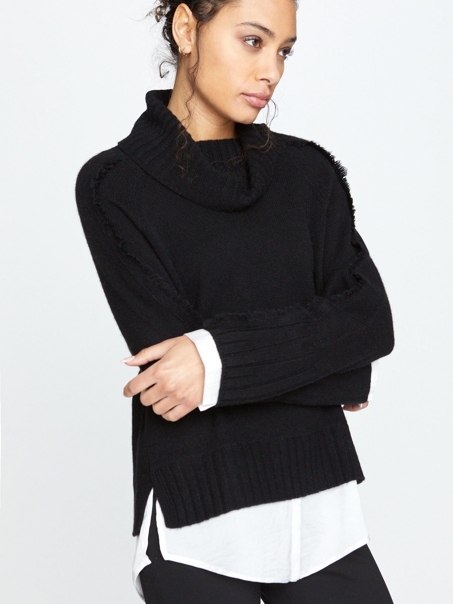 Jolie black layered turtleneck sweater front view 3