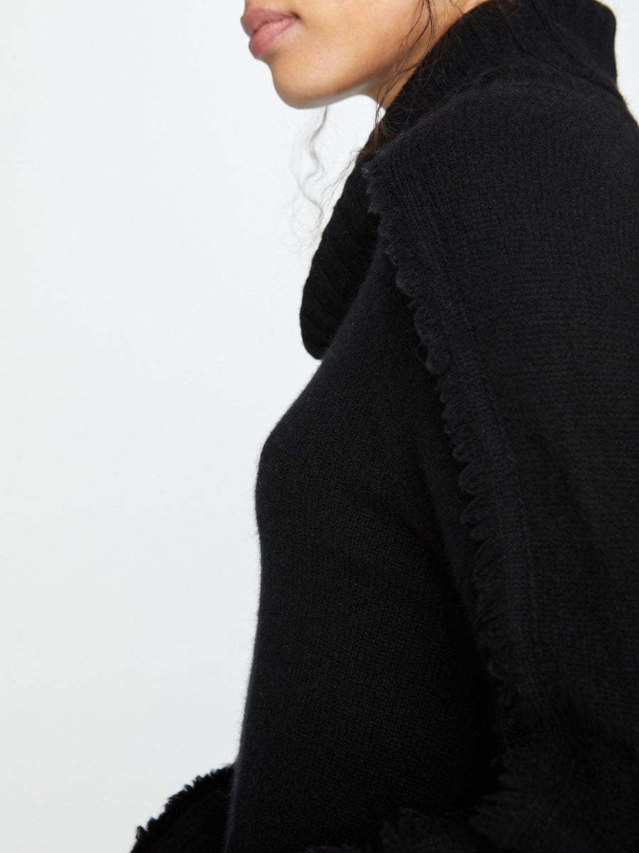 Jolie black layered turtleneck sweater close up
