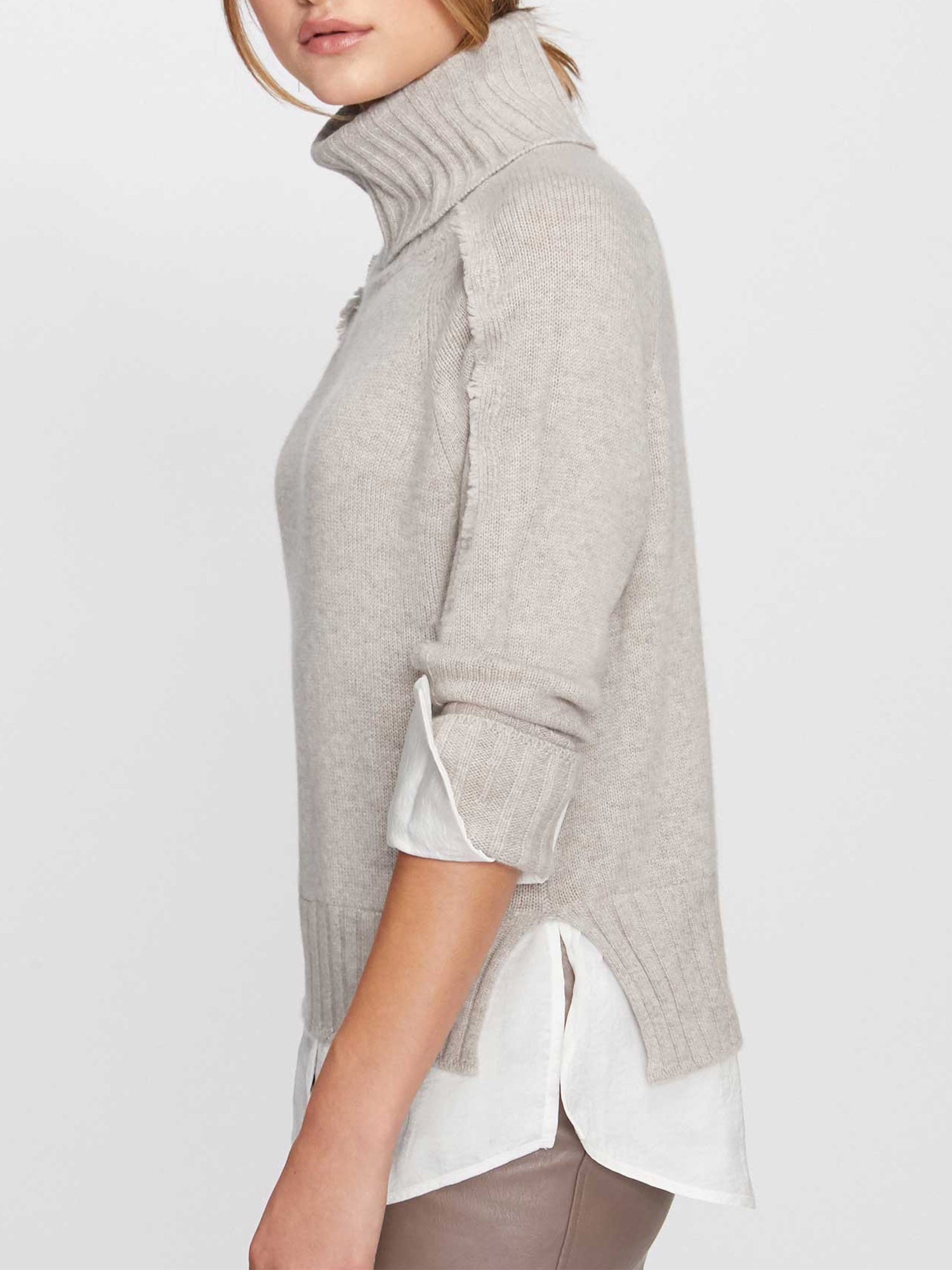 Jolie light grey layered turtleneck sweater side view