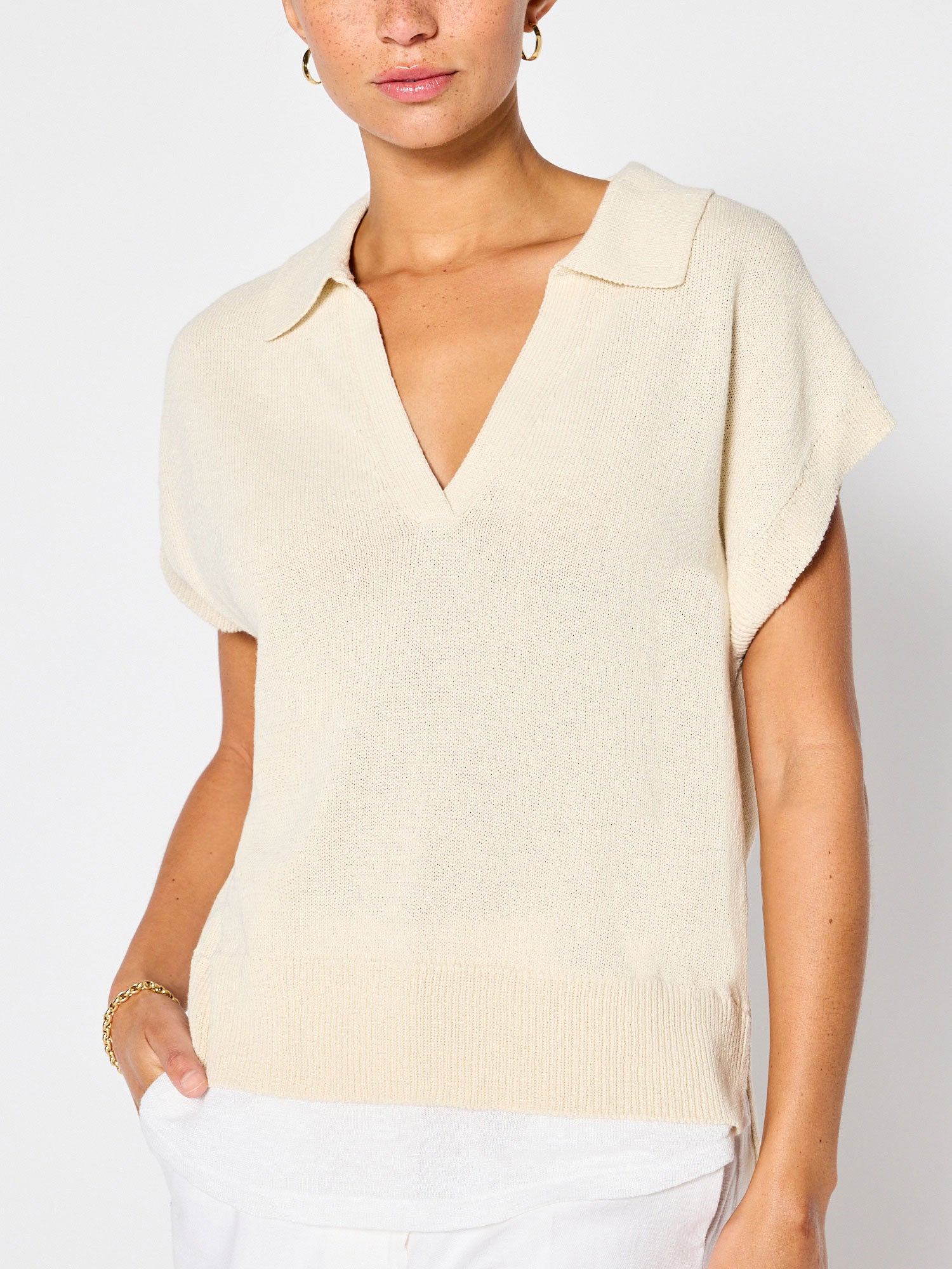 Jaia layered polo shortsleeve sweater front view