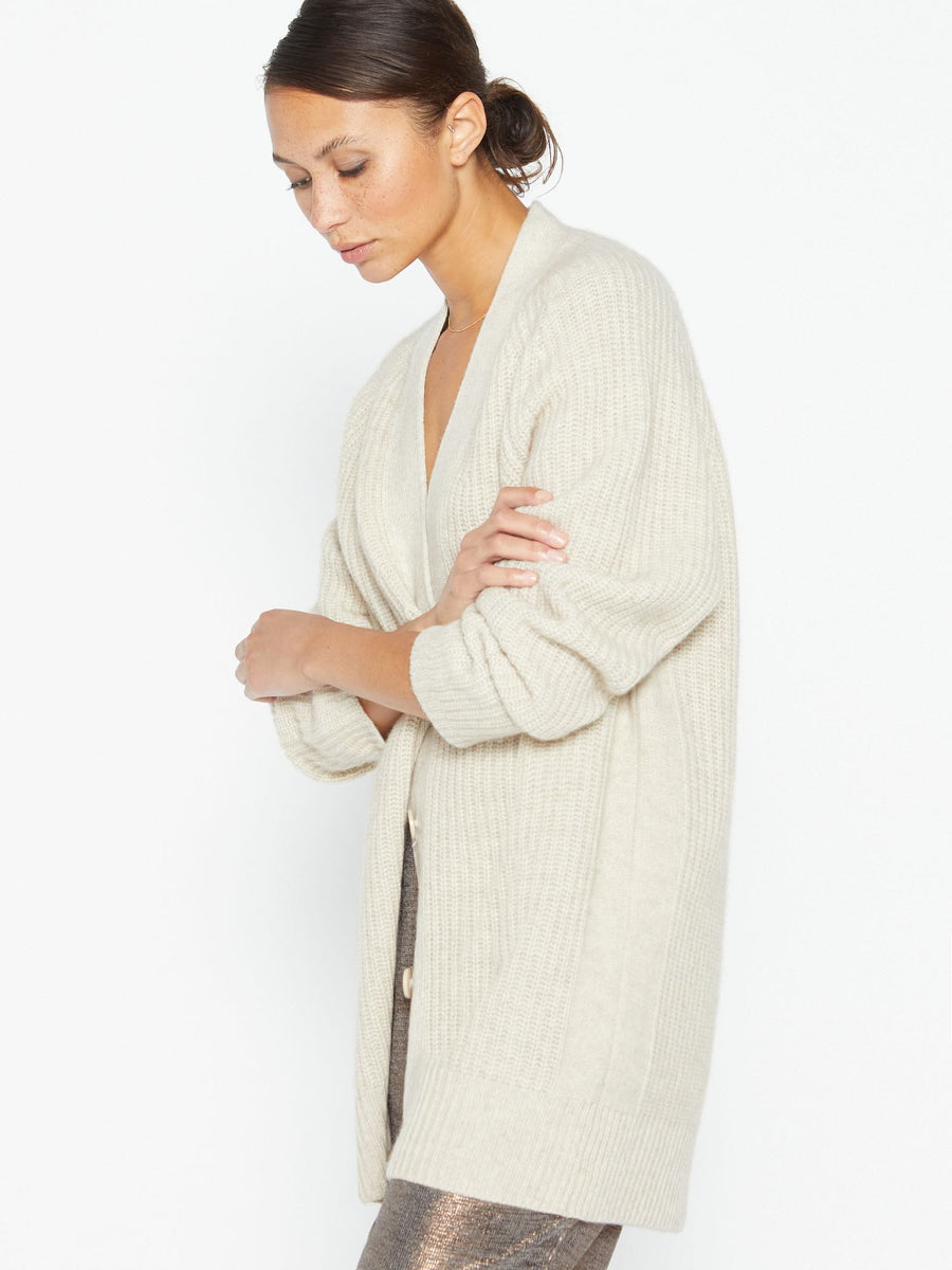 Jenny beige cashmere wool cardigan sweater side view