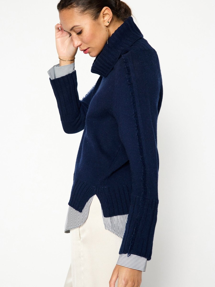 Jolie navy stripe layered turtleneck sweater side view