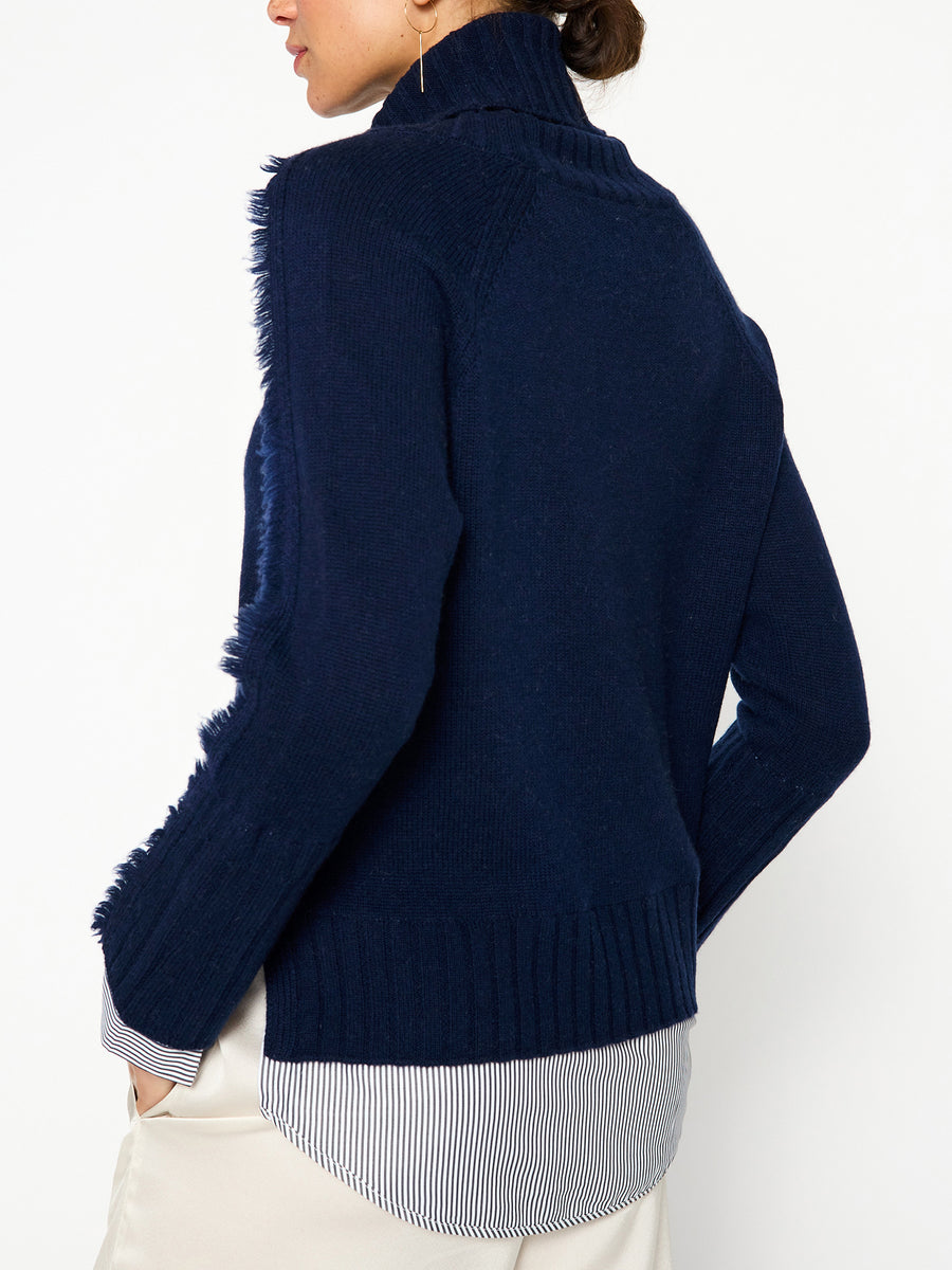 Jolie navy stripe layered turtleneck sweater back view