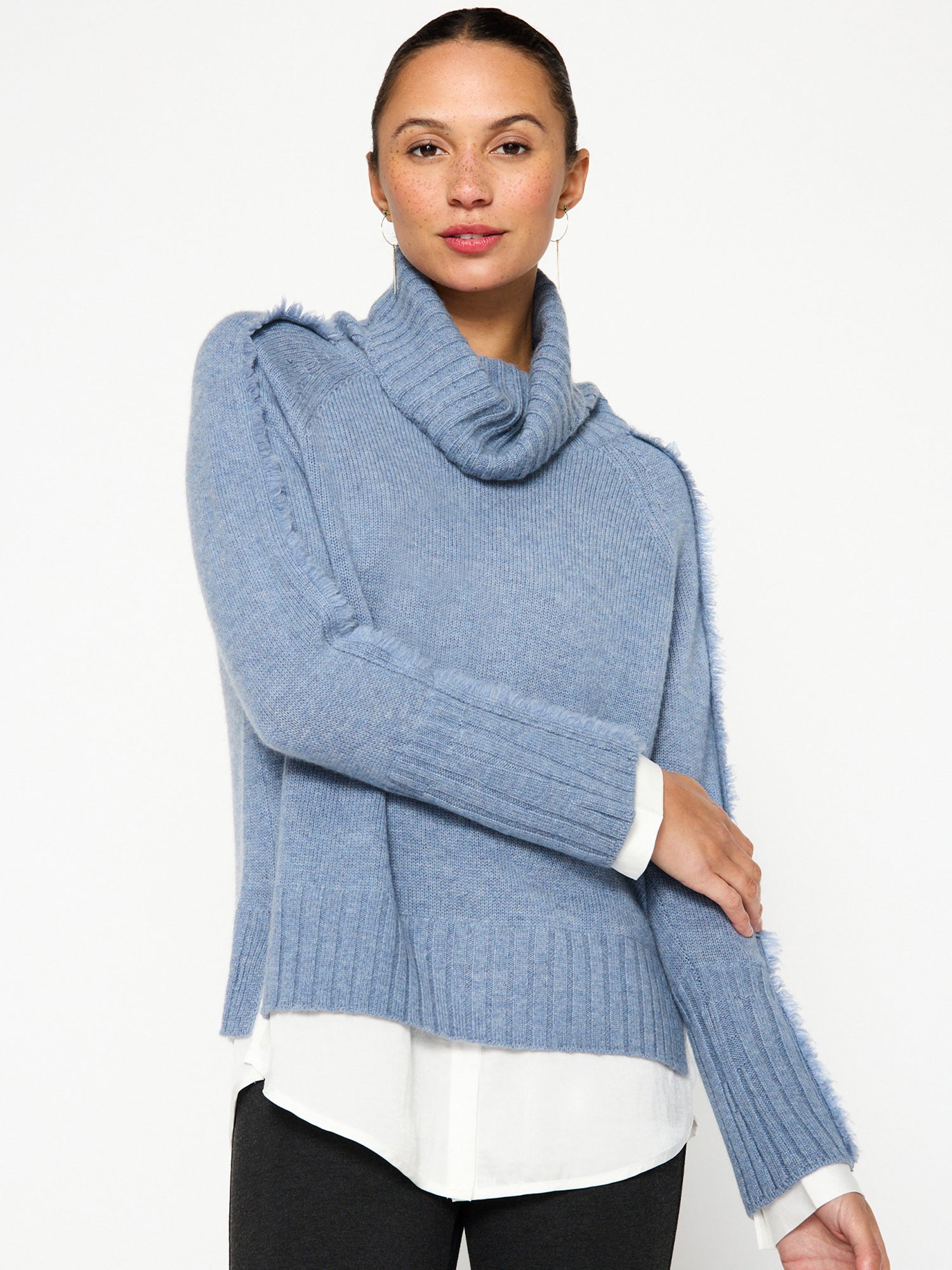 Jolie blue layered turtleneck sweater front view 3