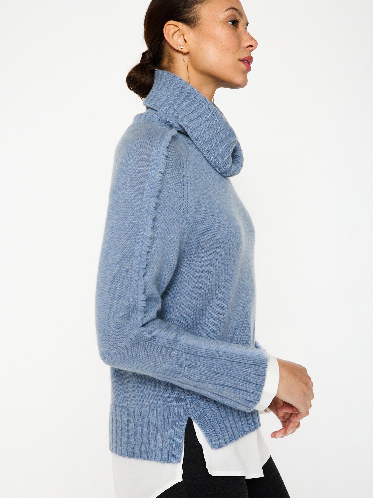 Jolie blue layered turtleneck sweater side view