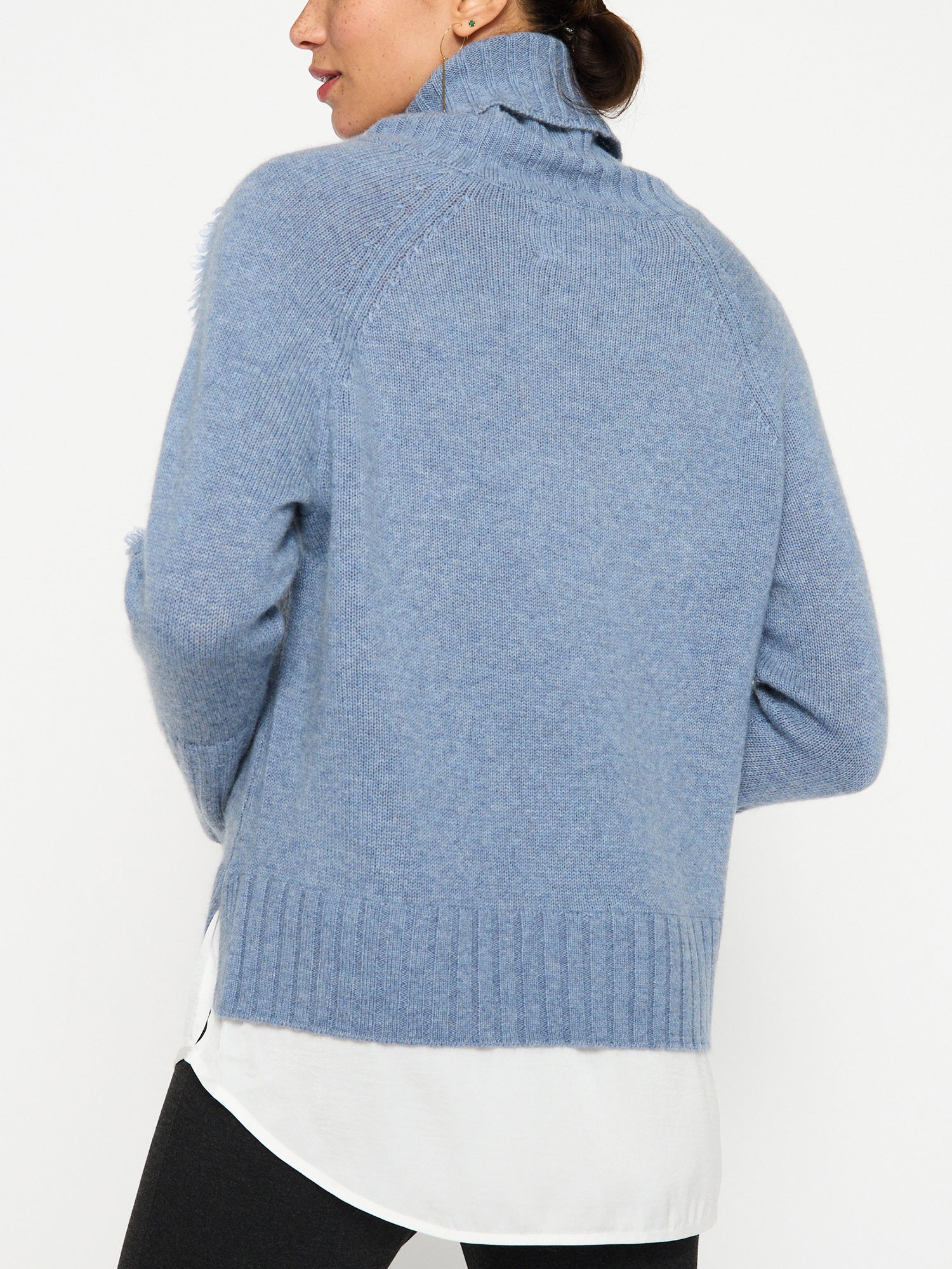 Jolie blue layered turtleneck sweater back view