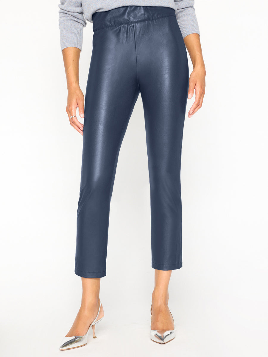 Juniper navy cropped vegan leather pant front view