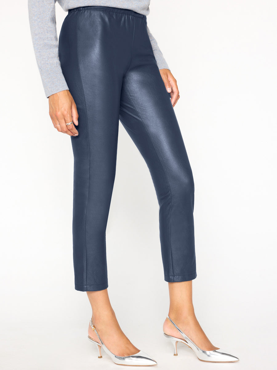 Juniper navy cropped vegan leather pant side view
