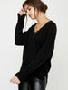 Black lace layered v-neck sweater side view