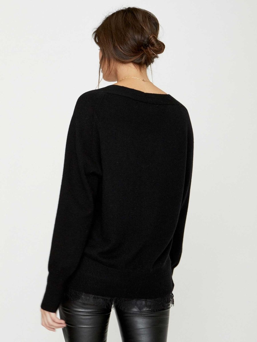 Black Lace V-Neck Cashmere Sweater | Brochu Walker