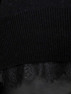 Black lace layered v-neck sweater close up 2