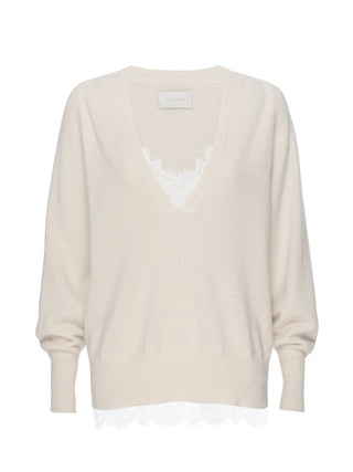 Women's Lace V-neck Layered Sweater in White