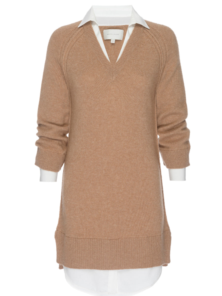 Looker layered v-neck tan mini sweater dress flat view