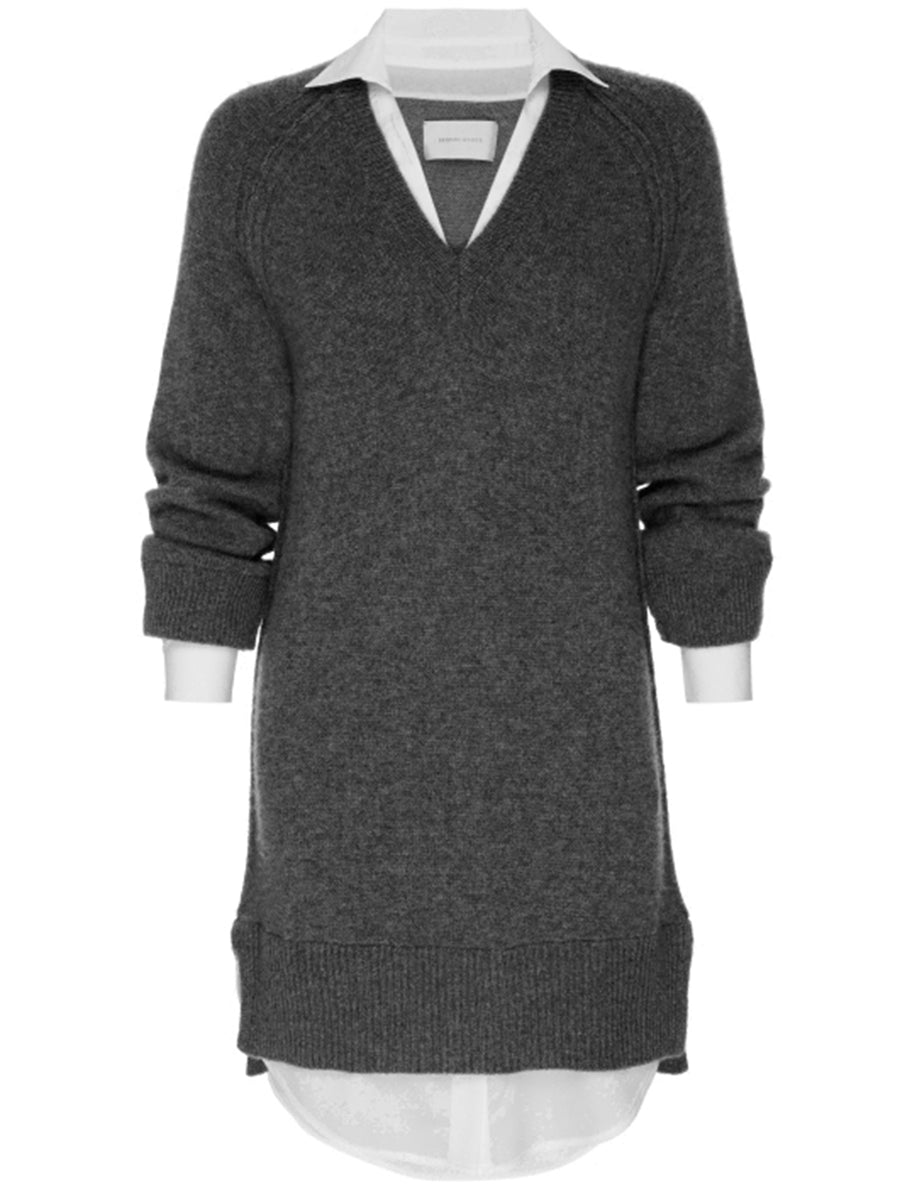 Looker layered v-neck grey and white mini sweater dress flat view