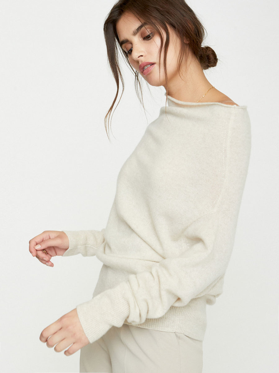 Lori cashmere ivory off shoulder sweater side view