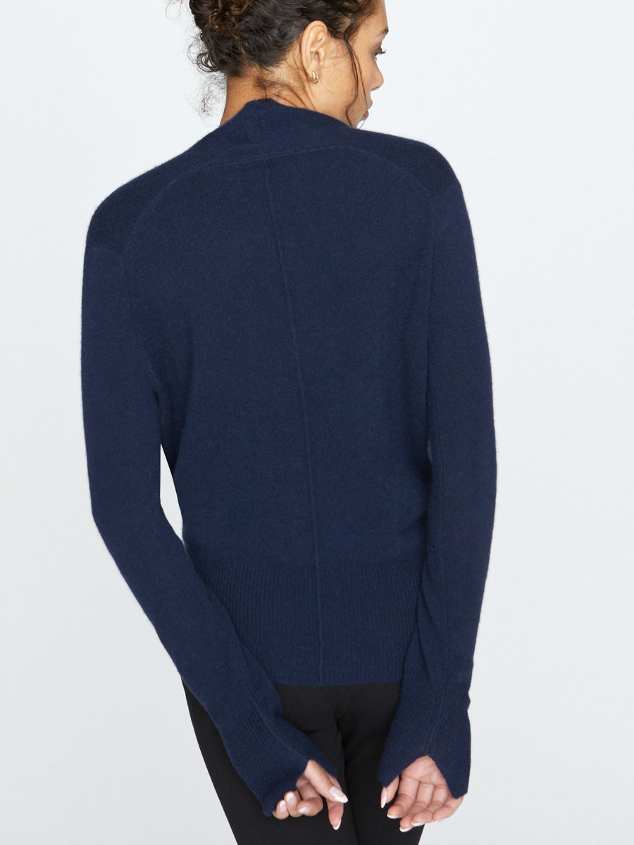 Phinneas cashmere v-neck navy wrap sweater back view