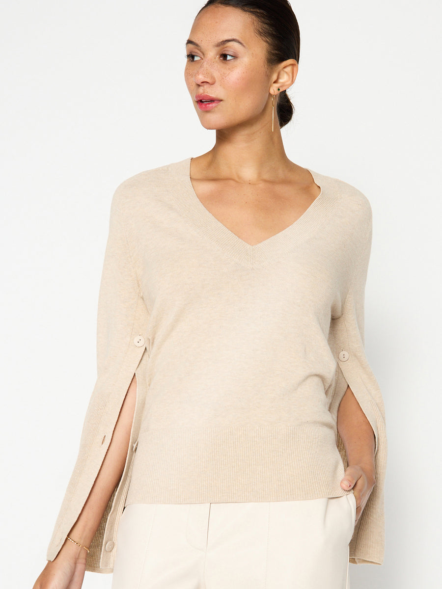 Larson flare sleeve v-neck cotton sweater front view 3