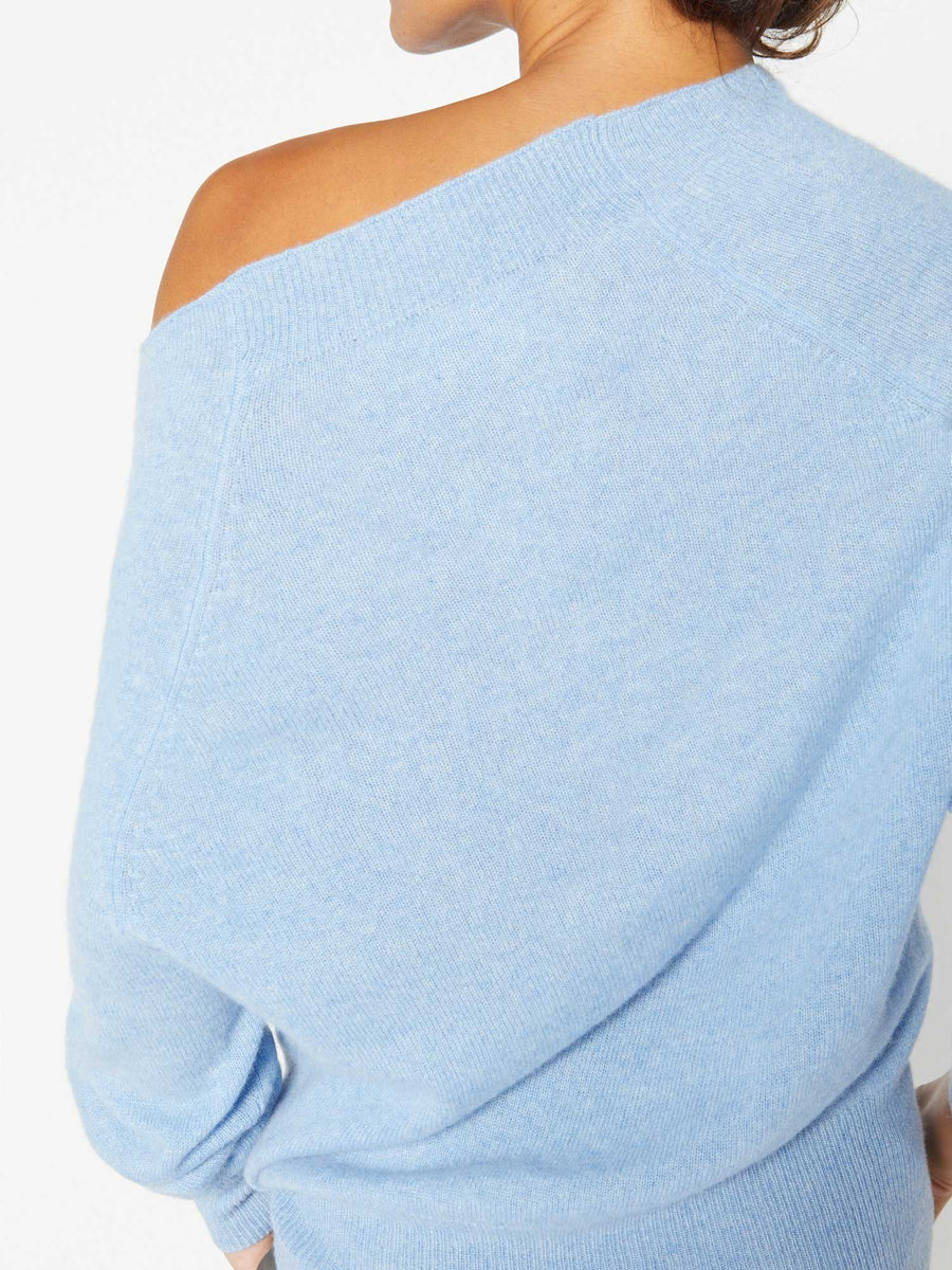 Lori cashmere off shoulder blue sweater back view 2