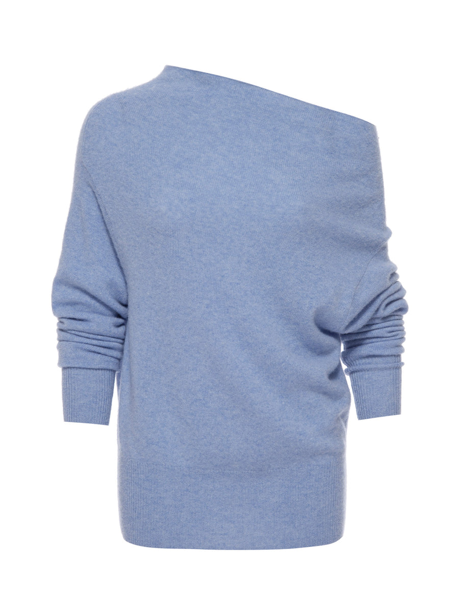 Lori cashmere off shoulder blue sweater flat view