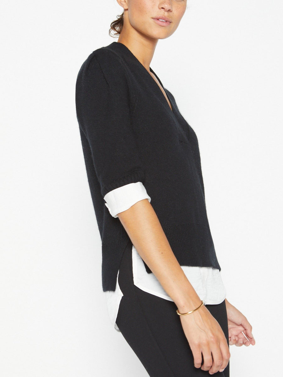 Lucie black layered three-quarter sleeve v-neck sweater side view