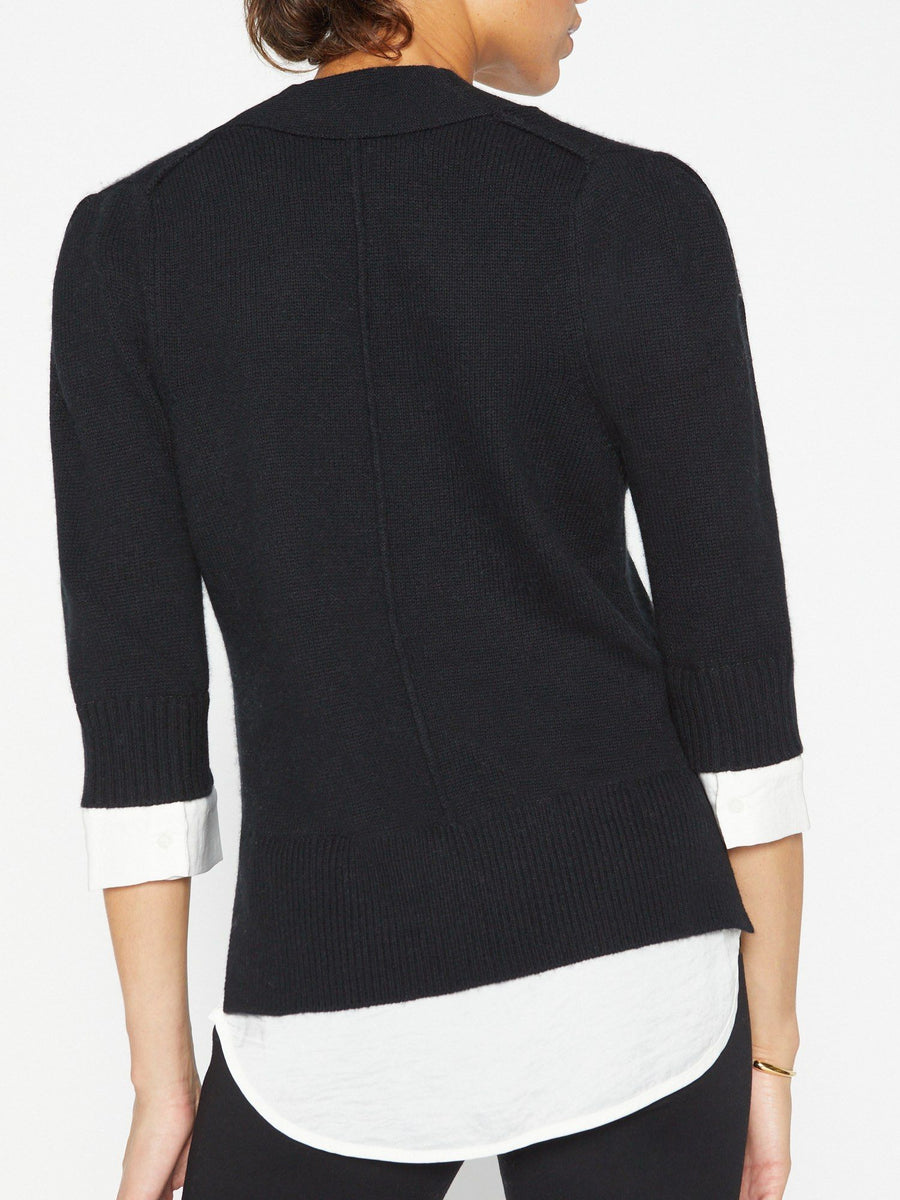 Lucie black layered three-quarter sleeve v-neck sweater back view