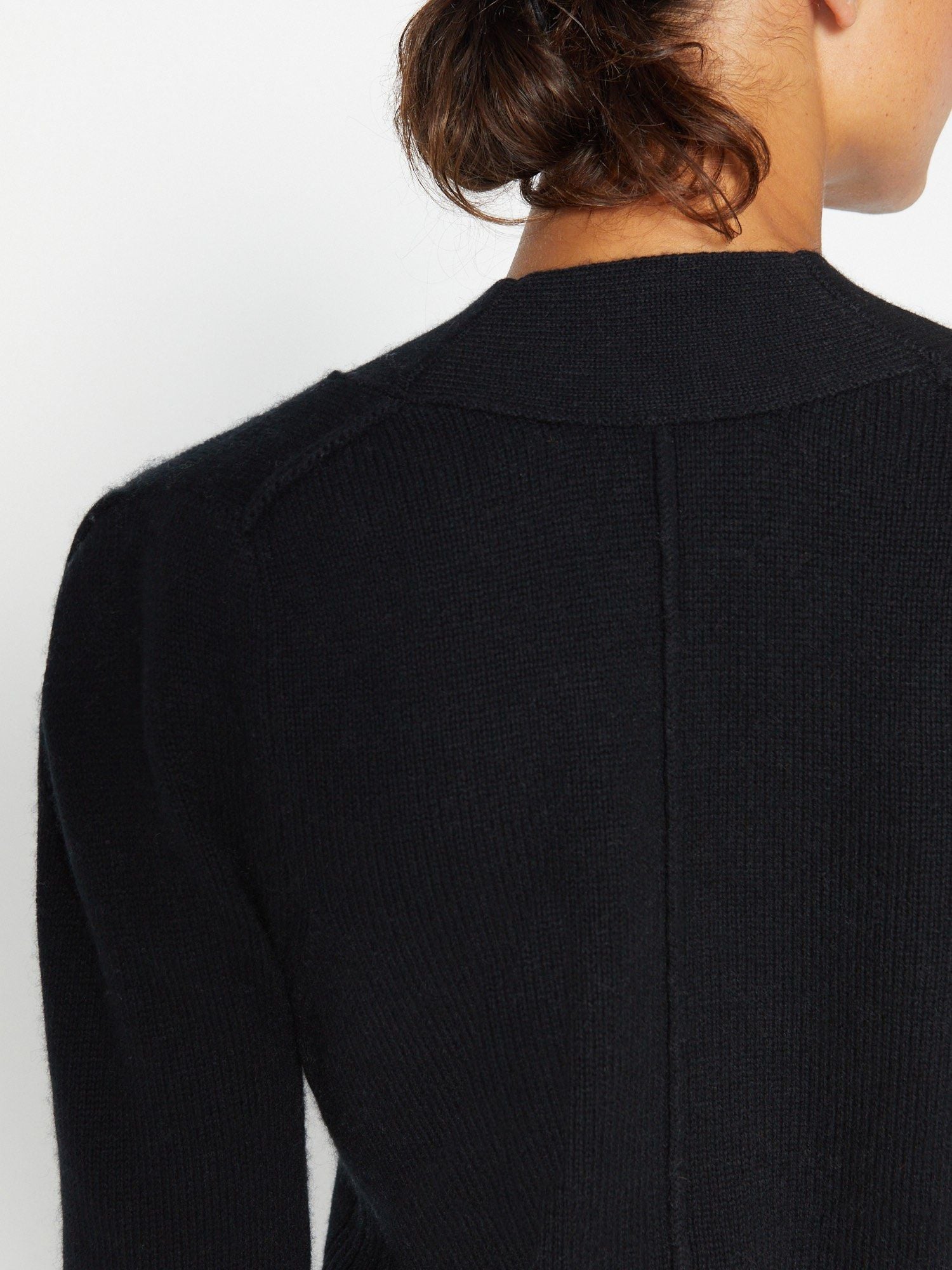 Lucie black layered three-quarter sleeve v-neck sweater close up