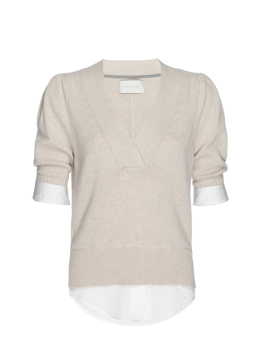 Lucie layered three-quarter sleeve v-neck sweater flat view
