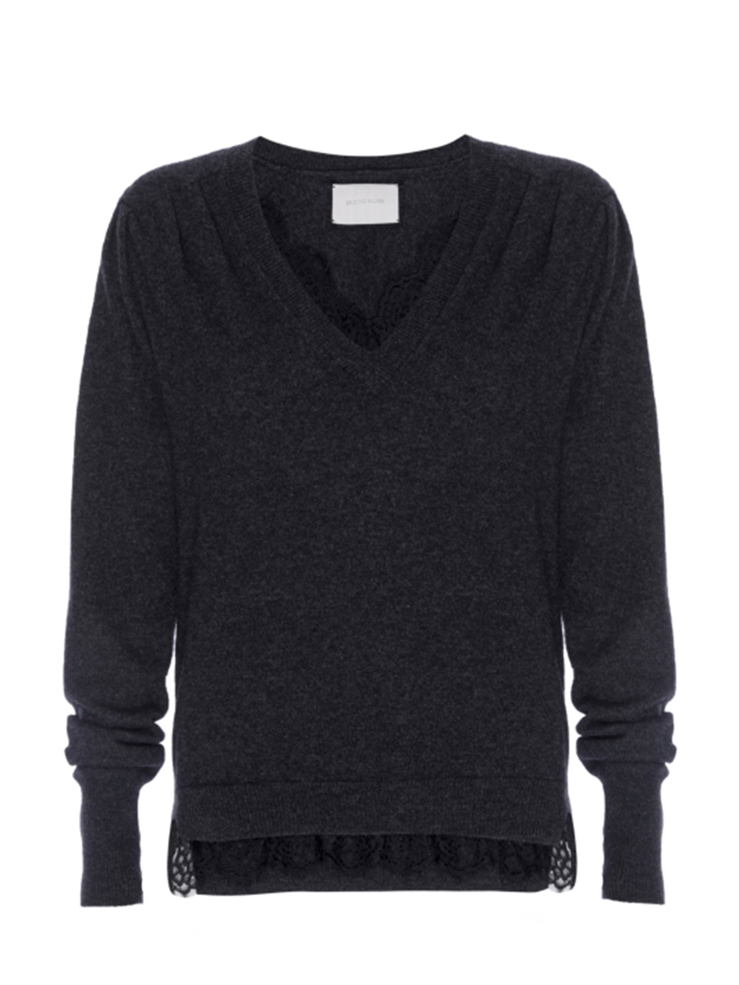 Women's Marcella Lace Vee Looker Sweater, Dark Charcoal/Black