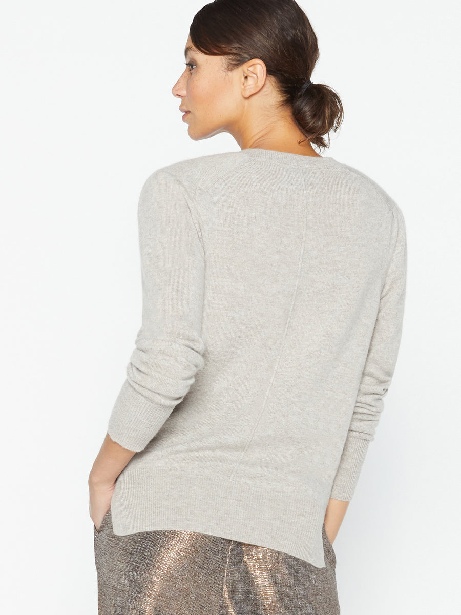 Marcella light grey lace layered v-neck sweater back view