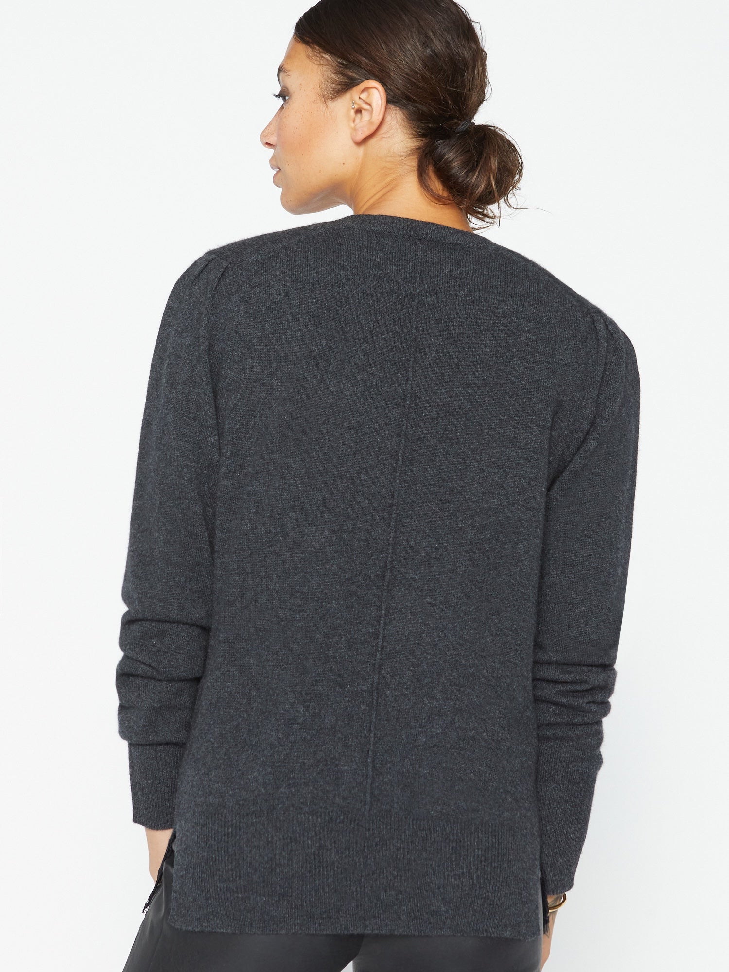 Marcella dark grey lace layered v-neck sweater back view