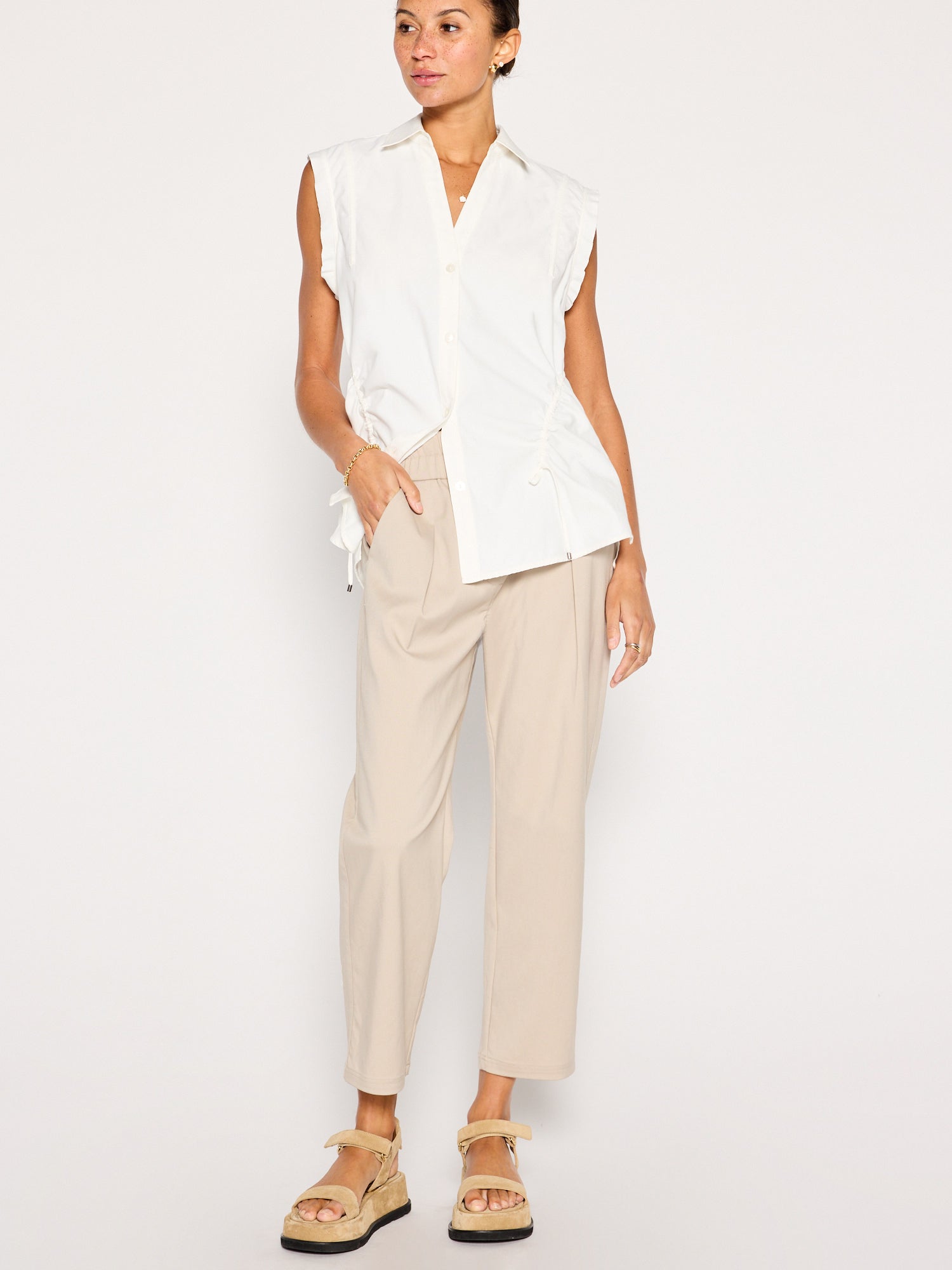 Marcie white sleeveless button up top full view