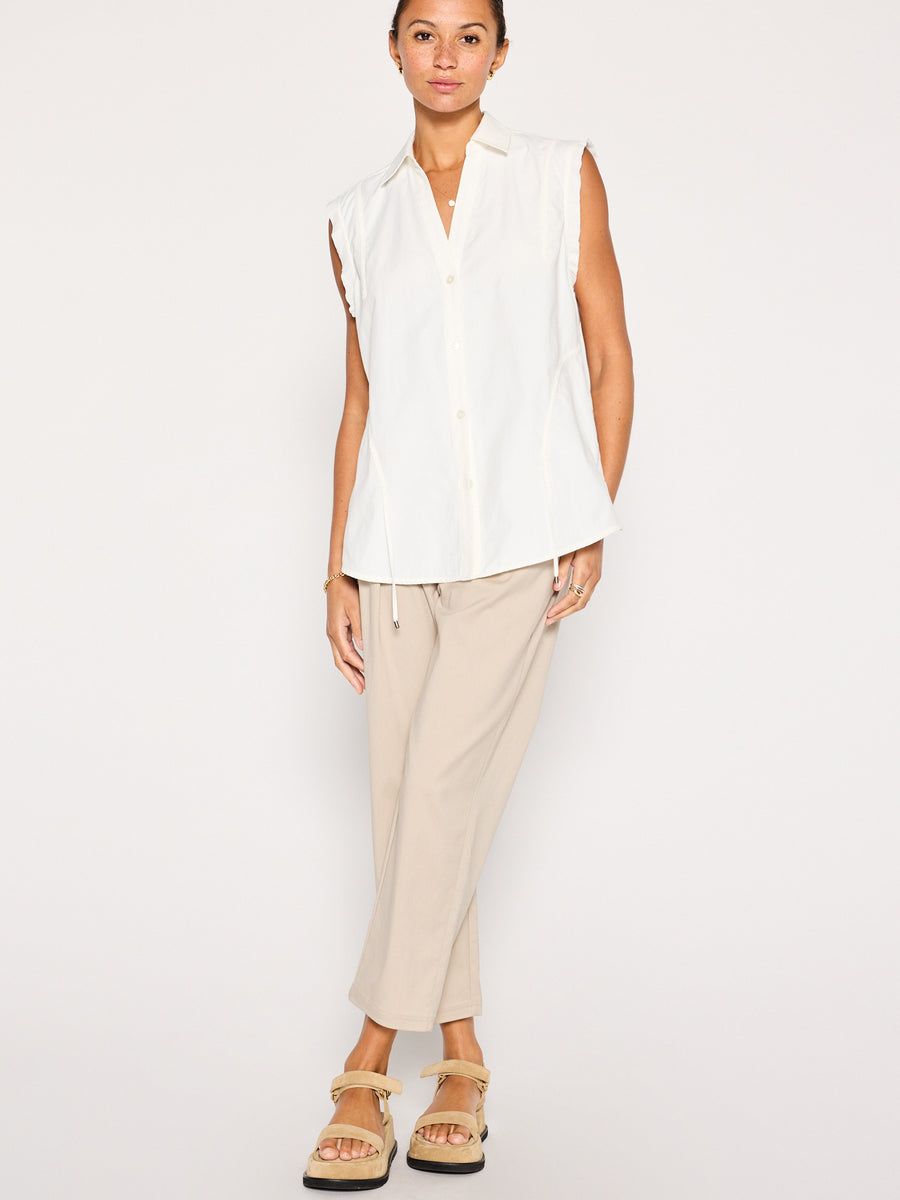 Marcie white sleeveless button up top full view 2