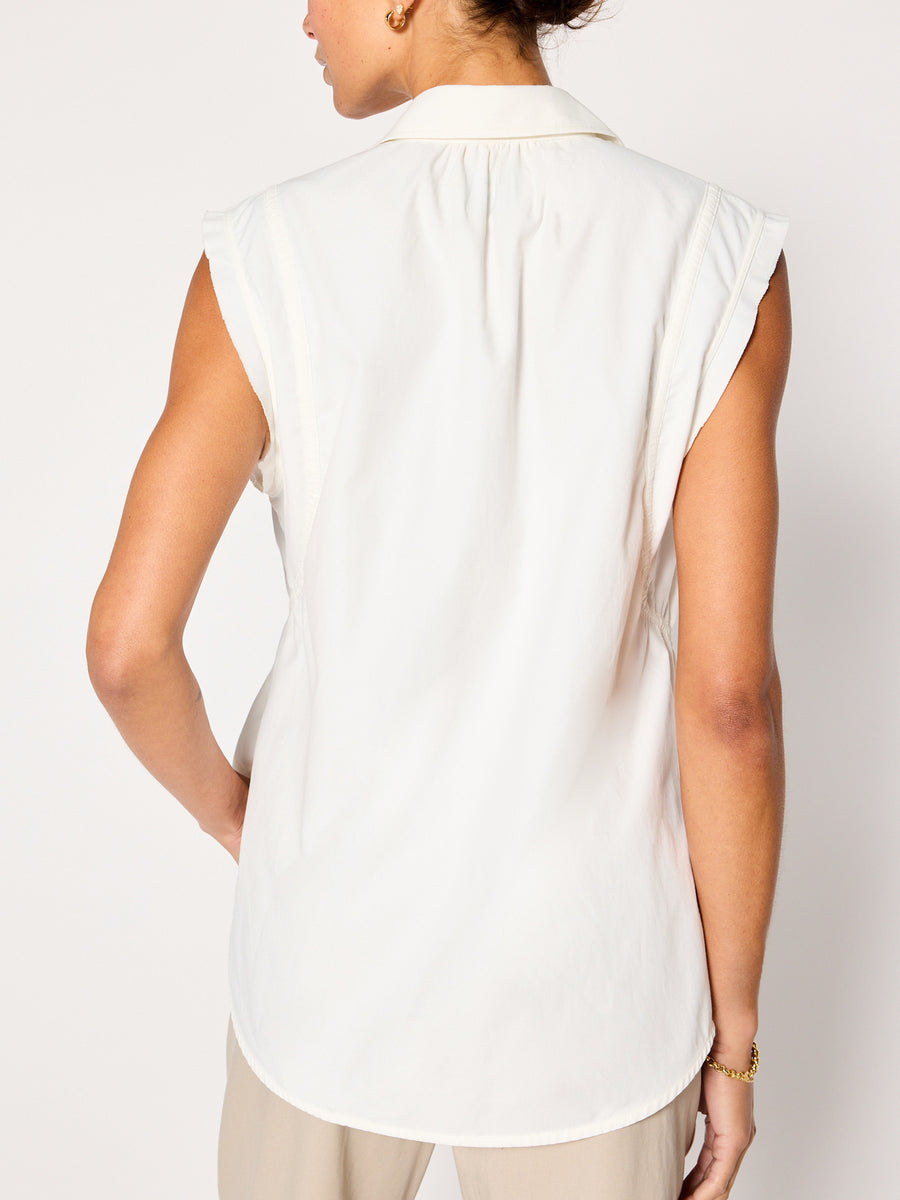 Marcie white sleeveless button up top back view