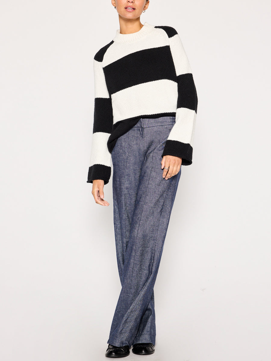 Marco white black stripe cotton crewneck sweater full view