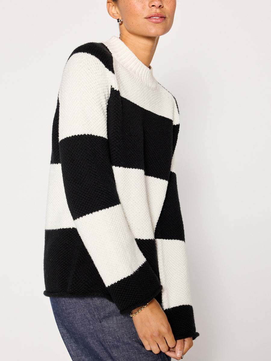 Marco white black stripe cotton crewneck sweater side view