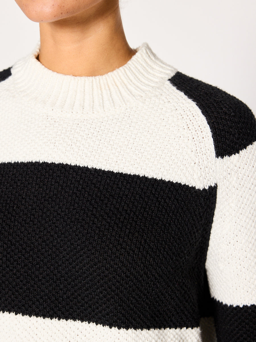 Marco white black stripe cotton crewneck sweater close up