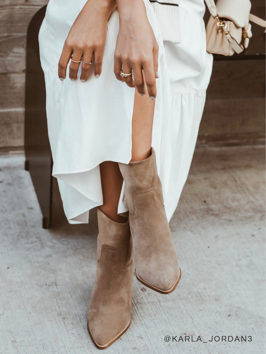 Marfa tan suede boot front view