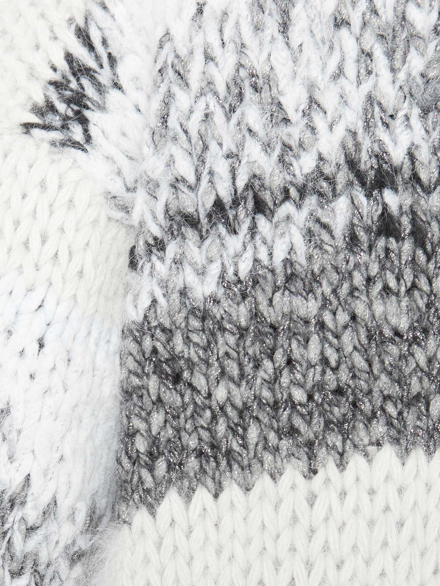 Merle grey and white handknit chunky cardigan sweater close up 2