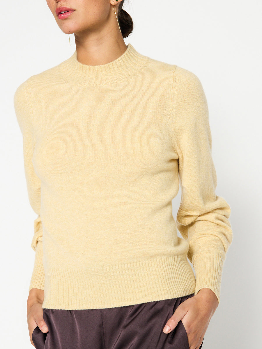 Norde cashmere crewneck yellow sweater front view